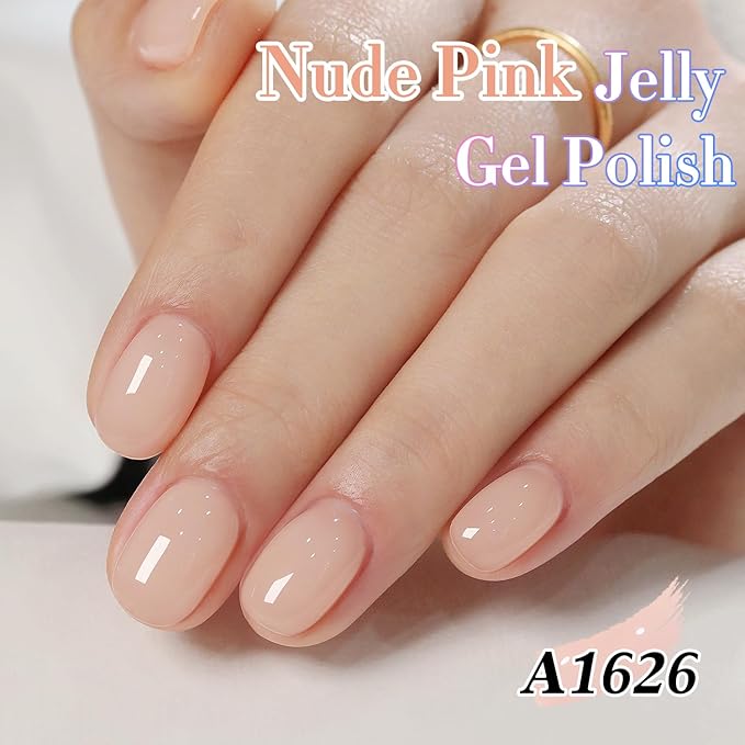 Double Rhythm 0.50 OZ Translucent Gel Polish Same Color Same Bottle Sheer Pastel Neutral Natural Milky 15 ML Jelly UV Nail Art DIY at Home (Nude Pink-A1626)-VivaGrace Women
