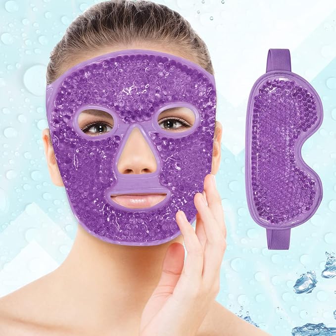 Ice Face Mask Reusable and Cold Gel Eye Mask for Puffiness/Dark Circles/Eye Bags/Dry Eyes/Headaches/Migraines/Stress Relief, Ice Pack for Eyes & Face (Purple)-VivaGrace Women