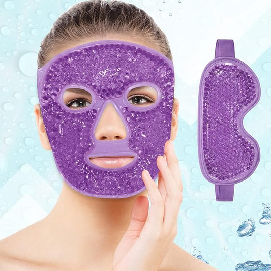 Ice Face Mask Reusable and Cold Gel Eye Mask for Puffiness/Dark Circles/Eye Bags/Dry Eyes/Headaches/Migraines/Stress Relief, Ice Pack for Eyes & Face (Purple)-VivaGrace Women