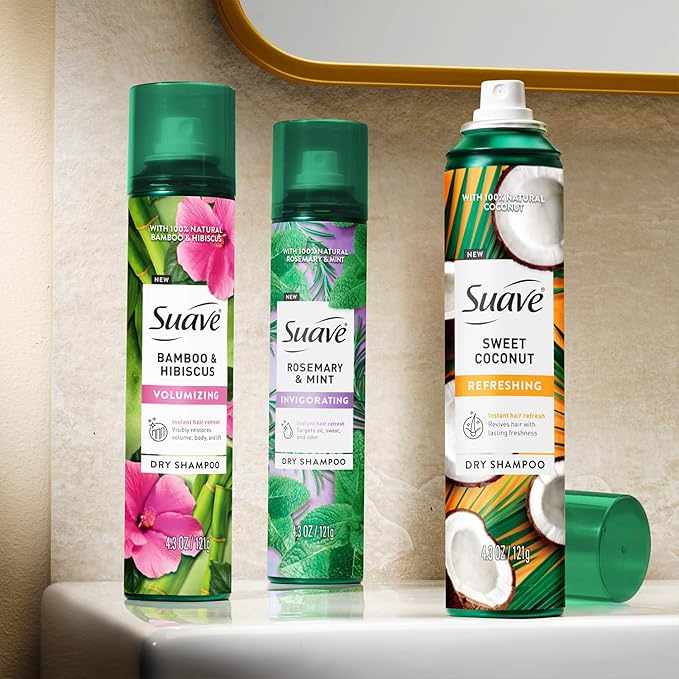 Suave+ Dry Shampoo Spray Variety 2-Pack – Invigorating Rosemary & Mint + Volumizing Bamboo & Hibiscus, 4.3 Oz Ea-VivaGrace Women