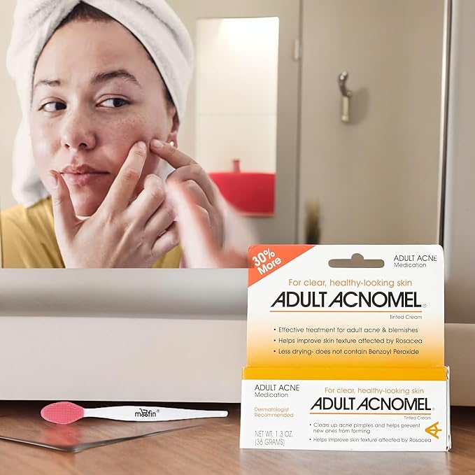 Adult Acnomel Acne Medication Tinted Cream 13 Oz - Acne Spot Treatment Cream Anti Pimple Cream for Men and Women, Clears Breakouts, Soothes Sensitive Skin Nose Cleaning Brush [Pack of 4-VivaGrace Women