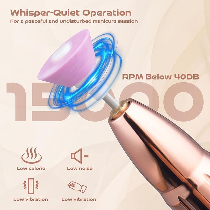 Electric Nail File ,Professional Nail Drill for Acrylic Gel Dip Powder Nails Portable Nail Machine Kit Manicure Pedicure Tools Polishing Set with Nail Drill Bits Sanding Bands (Rose Gold)-VivaGrace Women