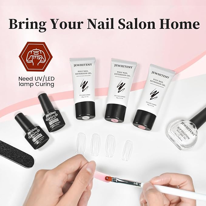 JEWHITENY Poly Extension Gel Nail Set Clear Pink Poly Nail Gel With Slip Solution Base Coat Top Coat French Manicure Need U V Lamp Curing for Finger Art and Home DIY-VivaGrace Women