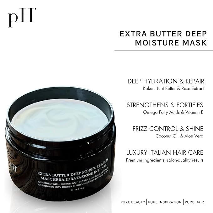pH PURE HAIR Extra Butter Deep Moisture Hair Mask - Deep Conditioning & Hydrating Mask for Dry Damaged Hair with Vitamin E & Rose Extract - Moisturizing Repair & Frizz Control - 6.7 oz-VivaGrace Women
