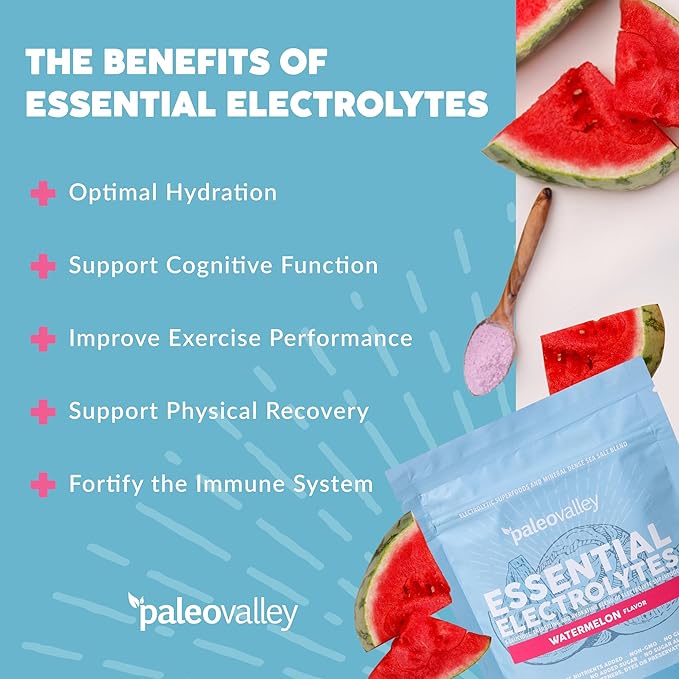 Paleovalley Essential Electrolytes Powder - Full Spectrum Watermelon Electrolyte Powder for Hydration, Energy and Muscle Recovery - No Sugar Added - 28 Servings-VivaGrace Women