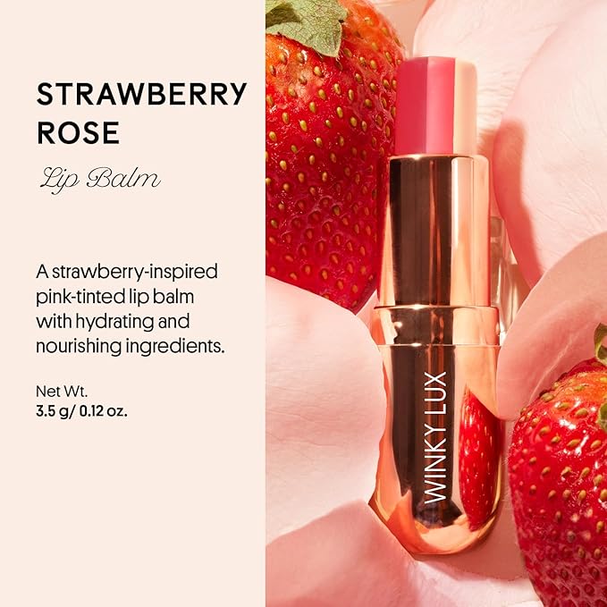 Winky Lux Strawberry Rose Tri-Color Tinted Lip Balm – Hydrating Lip Balm, Sheer Pink Tint, Lip Care with Jojoba Oil & Vitamin E, Moisturizes & Softens Dry Lips, Buttery Soft with Strawberry Rose Scent-VivaGrace Women