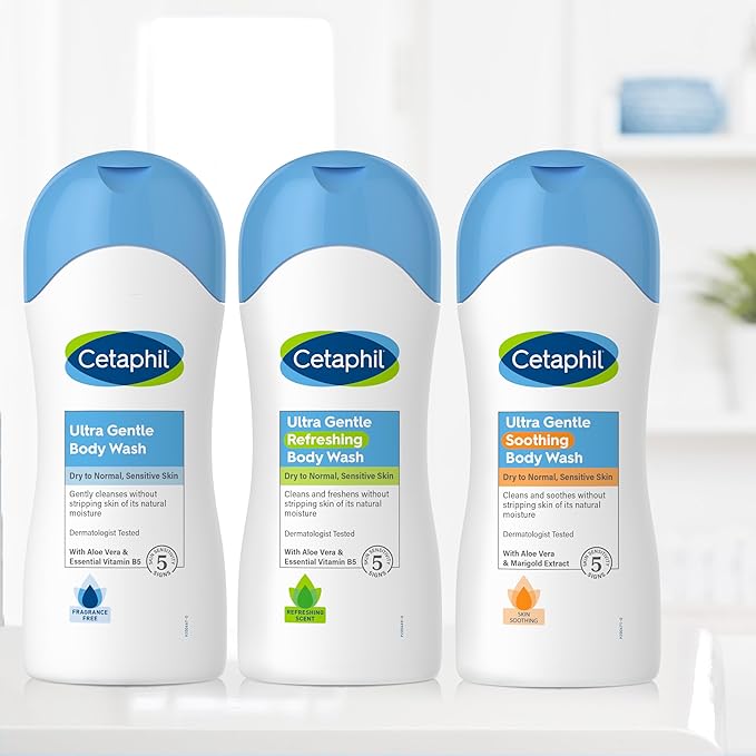 Cetaphil Ultra Gentle Refreshing Body Wash, For Dry To Normal, Sensitive Skin, Aloe Vera, Vitamin B5, Hypoallergenic, Dermatologist Tested, Fragrance Free, 16.9oz Pack of 3-VivaGrace Women