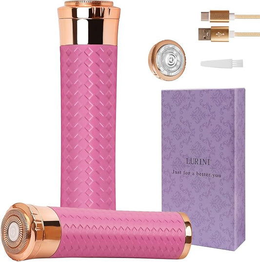 Facial Hair Remover for Women, Painless Rechargeable Hair Removal Device, Comes with 2 Replacement Heads, Portable Electric Shaver/Razors for Face, Chin, Upper Lip, arms and Peach Fuzz (Pink)-VivaGrace Women