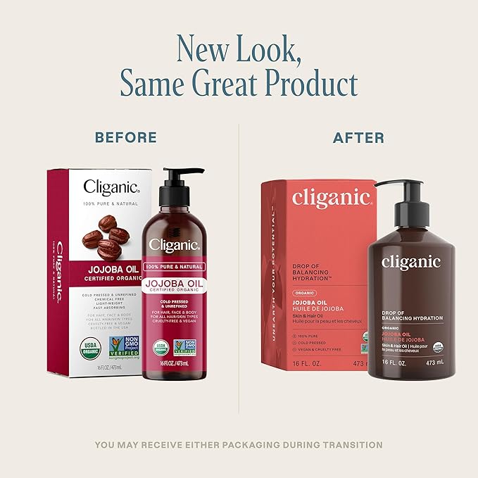 Cliganic Organic Jojoba Oil 16oz with Pump, 100% Pure | Bulk, Moisturizing Oil for Face, Hair, Skin & Nails | Natural Cold Pressed (Packaging May Vary)-VivaGrace Women