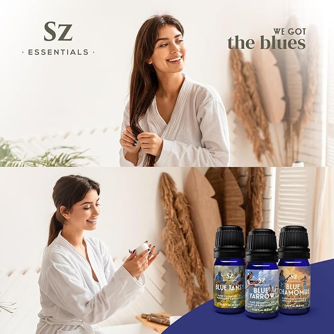 – “We Got The Blues” Essential Oils Set – Blue Tansy, Yarrow & German Chamomile – 3 x 6.5ml Bottles – 100% Pure, Natural, Undiluted – Therapeutic Grade & Vegan-VivaGrace Women
