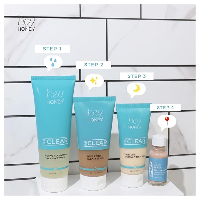 Hey Honey Skincare Be Clear Acne Routine | Daily Active Cleansing Face Wash | Youth & Young Adults, Blemishes Prone | Propolis & Gentle Exfoliating Acids | Fast & Long Lasting Oil Control | 5 fl oz-VivaGrace Women