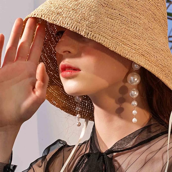 Boho Pearl Drop Dangle Earrings Big Pearl Tassel Earrings Gold Long Drop Earrings Elegant Vintage Earrings Jewelry for Women-VivaGrace Women