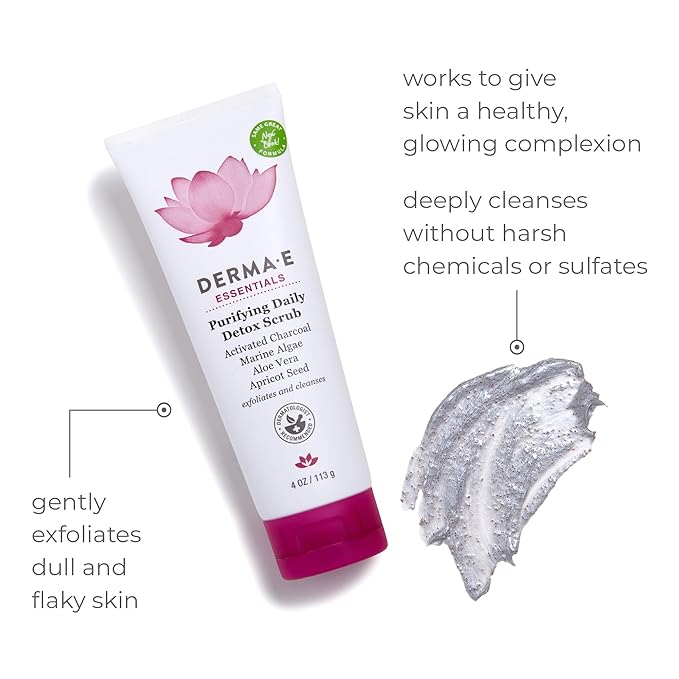 DERMA E Purifying Daily Facial Detox Scrub with Activated Charcoal and Seaweed Extract –Exfoliating Face Scrub Cleanses, Smooths and Brightens, 4oz