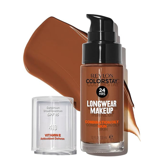 Revlon Liquid Foundation, ColorStay Face Makeup for Combination & Oily Skin, SPF 15, Medium-Full Coverage with Matte Finish, Cappuccino (410), 1.0 oz-VivaGrace Women