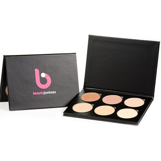 Makeup Highlighter Palette – Beauty Junkees Powder Highlighter Makeup Palette 6 Shades Glow Kit, Face Highlight Make Up Set for Beginners, Professional Quality, Paraben Gluten Cruelty Free Cosmetics-VivaGrace Women