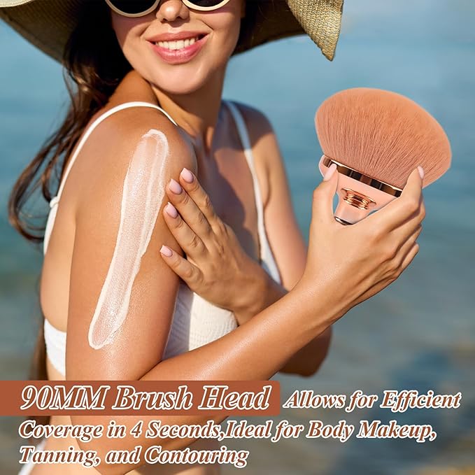 Blend & Blur Extra Large Body Makeup Brush for Self Tanner,GloréBrochas Leg Makeup & Bronzer Self Tan Applicator, 90MM Wide Round Head Kabuki Brush For Application (Rose-Gold)-VivaGrace Women