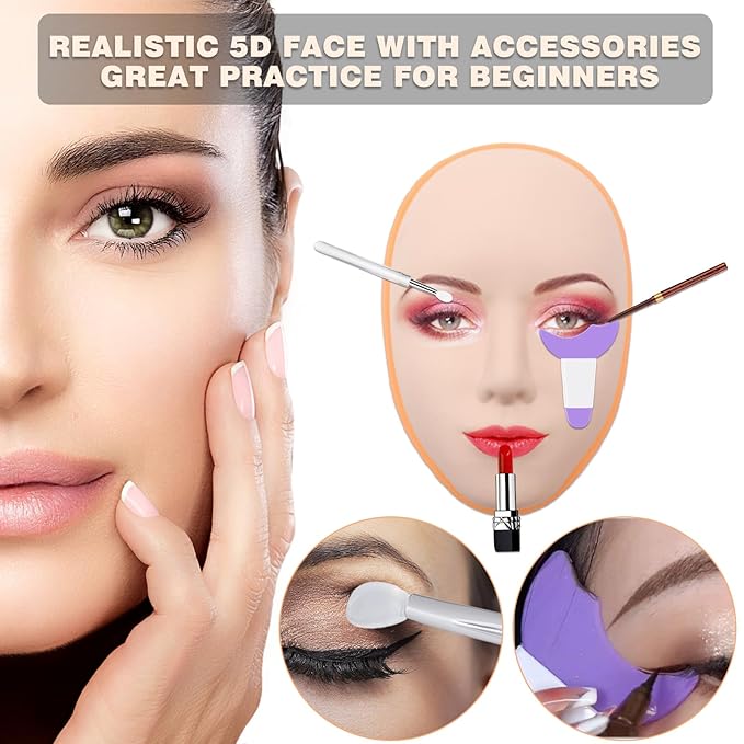 Makeup Practice Face Kit - Includes 6PCS Practice Fake Face & 5D Face Model Stand and Eye Makeup Assistance Tools, Ideal for Daily Makeup Training and Workshops-VivaGrace Women