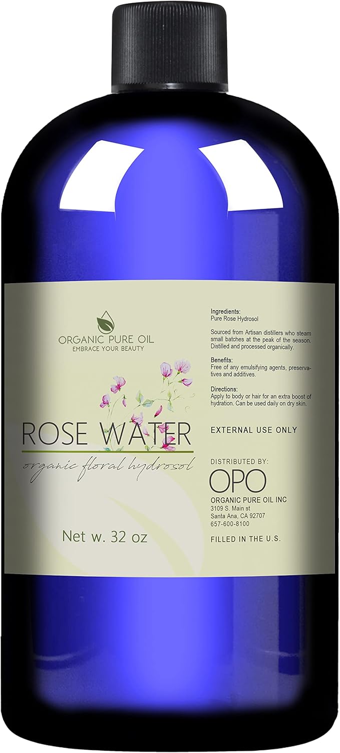 32 oz Rose Hydrosol Water – 100% Pure Rosewater Spray Mist Bulk – Hydrating Face Toner Rose Water for Skin and Hair Linen Spray for Sheets Room Freshener Body Spray Refill by Organic Pure Oil-VivaGrace Women