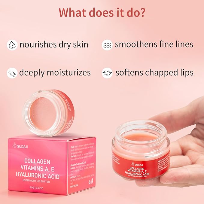 Lip Mask, Collagen Hydrating Lip Balm, Overnight Moisture Lip Butter with Hyaluronic Acid & Aloe Vera, Sleeping Nourishing Lip Butter Balm-VivaGrace Women
