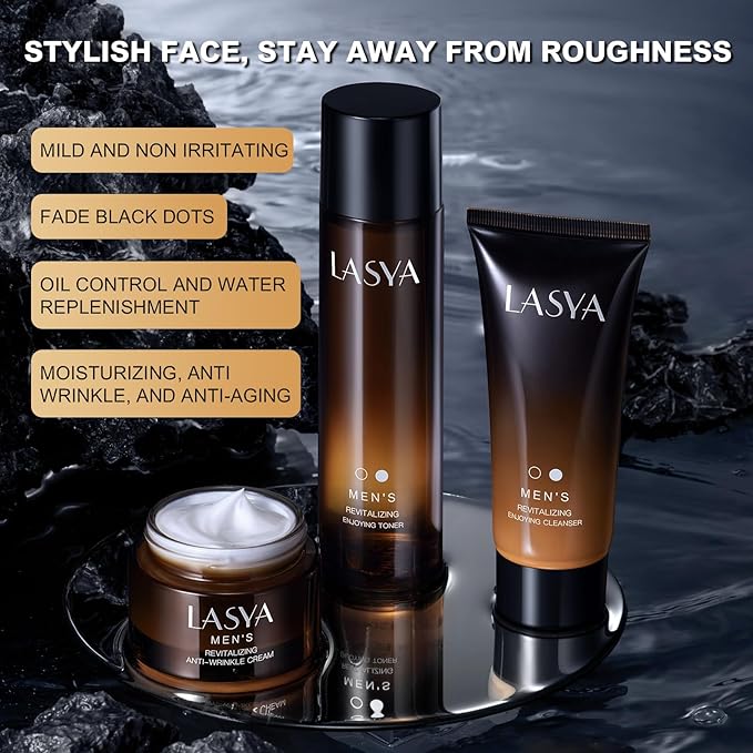 Anti Aging Skin Care Set for Men,Reduce Wrinkles & Hydrate Mens Skin Care Kit Cleanser,Toner,Lotion,Face Cream,Complete Skincare Process for Men Unique Skin Care Sets & Kits(4-Pcs)-VivaGrace Women