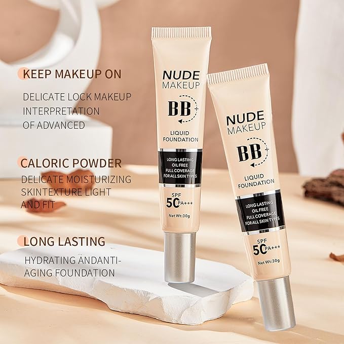 BB Cream Tinted Moisturizer with SPF50, BB Cream Full Coverage Foundation Hide Pore Spot, Hydrating LightWeight Matte BB Cream, Waterproof Long Lasting BB Cream for Oily Skin (Natural)-VivaGrace Women