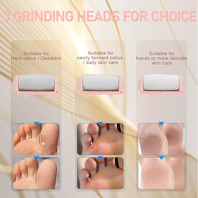 Callus Remover for Feet - with Larger Grinding Head, Electric Portable Pedicure Kit Foot File Callus Remover, Rechargeable Waterproof Foot File for Foot Care Deadskin Remover LCD Display-Pink-VivaGrace Women