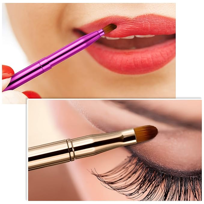 Retractable Dual End Lip Brush Concealer Brush with Cap, Lipstick Eyeshadow Foundation Makeup Brushes Gold, Black, Purple-VivaGrace Women