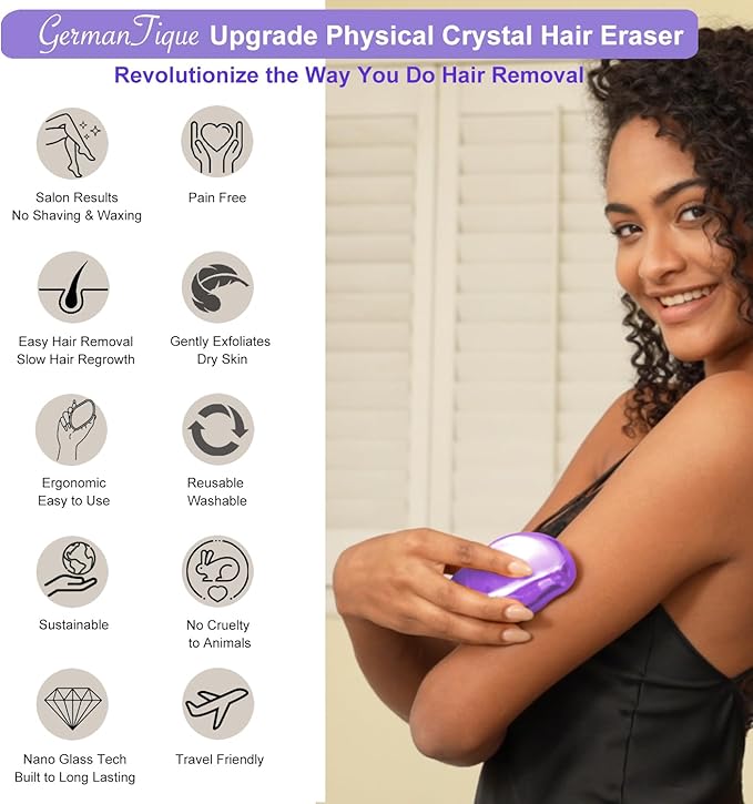 Crystal Hair Eraser,Natural Crystal Hair Remover,Reusable Painless Nano Glass Hair Removal Device Without Shaver,Gentle Crystal Epilator and Exfoliator for Soft Silky Skin(Violet)-VivaGrace Women