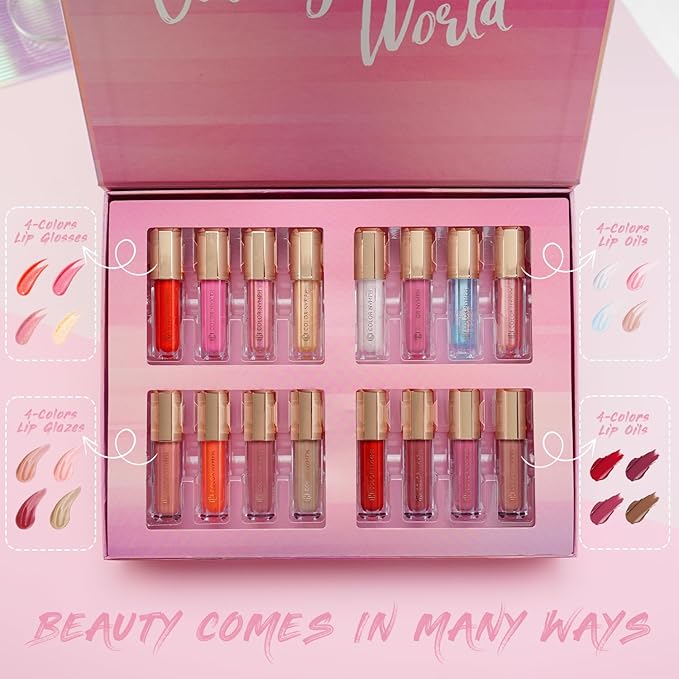 Color Nymph 16 PCS Lip Glosses Collection, Shimmery Lip Glosses for Women and Girls, Long Lasting Color Lip Gloss Set with Rich Varied Colors (Iridescent Pink)-VivaGrace Women