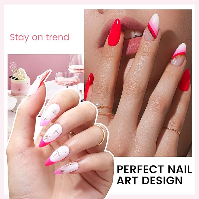 Gel Nail Polish Kit with U V Light, Hema-Free Bright Red Light Baby Pink Violet Pink Summer Gel Polish Set with Base & Top Coat Chrome Nail Powder, 4 Colors Mini Salon Nail Art Starter Gift for Women-VivaGrace Women