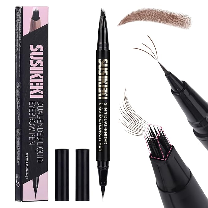 Dual Ended Microblading Eyebrow Pen - 2 in 1 Liquid Eyebrow Pencil with Brow-Fection Angled Brush & Precise Detail Brush-Tip, Shapes & Fills Hair-Like Looking Brows, Lasts All-Day, Brown-VivaGrace Women