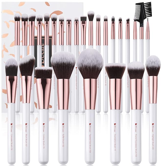DUcare Makeup Brushes Set Professional 27Pcs Makeup Brushes Premium Synthetic Kabuki Foundation Blending Face Powder Blush Concealers Eye Shadows Make Up Brushes Kit White-VivaGrace Women