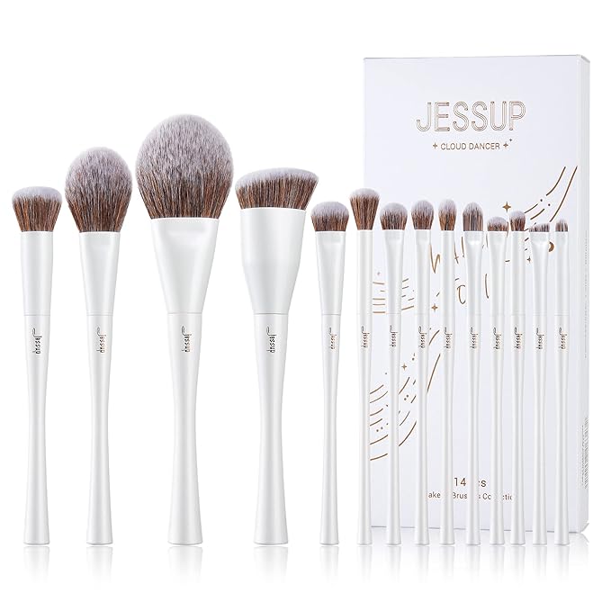 Jessup Makeup Brushes Set 14pcs Make up Brushes Premium Synthetic Foundation Concealer Blush Contour Powder Eye Shadow Blending Brush, Pearl White T343-VivaGrace Women