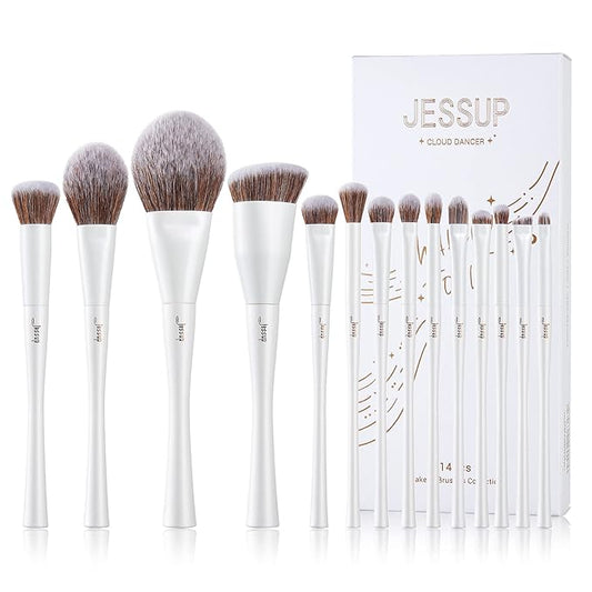 Jessup Makeup Brushes Set 14pcs Make up Brushes Premium Synthetic Foundation Concealer Blush Contour Powder Eye Shadow Blending Brush, Pearl White T343-VivaGrace Women