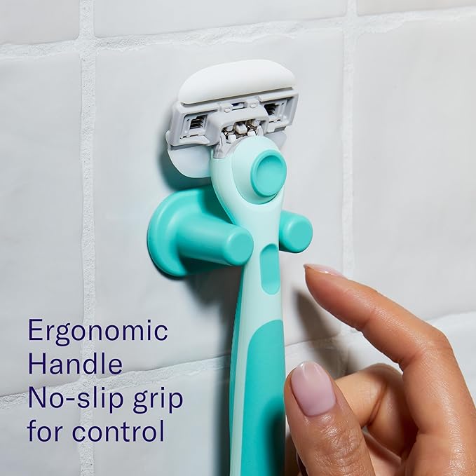 Flamingo Moisture Plus Women's Razor Set - Razor Handle, 4 Blade Refills, Shower Holder - Seafoam-VivaGrace Women