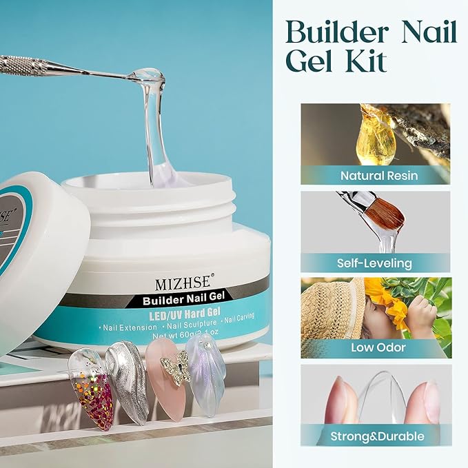 MIZHSE Builder Gel For Nails - 60g Clear Hard Gels Builder Nail Gels For Extension Gel Nails Strengthen Nail Art Manicure Kit With 100pcs Dual Forms And Brush-VivaGrace Women