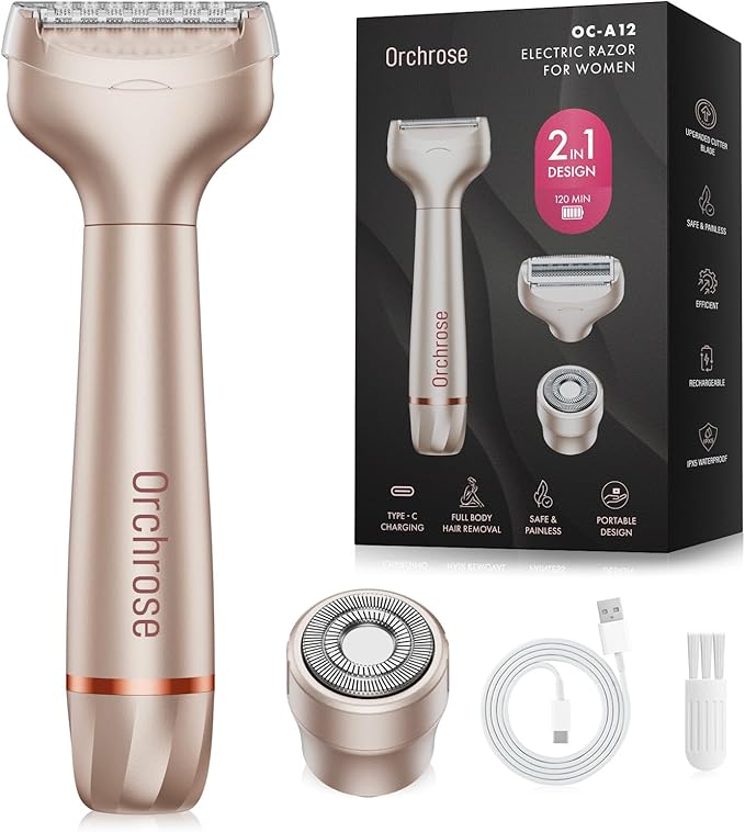 Electric Razor for Women Body: Rechargeable Painless Electric Shaver for Bikini Face Body Legs Underarms - 3-in-1 Blade and Rotary Shaving Head-VivaGrace Women