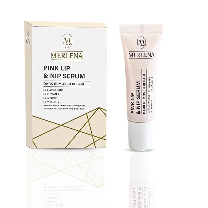 Merlena Pink Lip & Nip Serum - Hydrates and Repairs Dry, Peeling Lips and Nipples, Adds Collagen for Plumpness, Soothes Flaky Skin, Organic Vitamin C & E Formula 8ml-VivaGrace Women