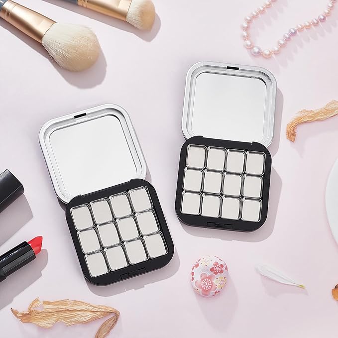 NICENEEDED 2 Pcs Empty Eyeshadow Palettes, 12 Grids Blush Pallet Makeup, DIY Lipstick Lip Balm Blusher Compact Containers Refillable Cosmetic Sample Storage Case Box with Mirror for Women-VivaGrace Women