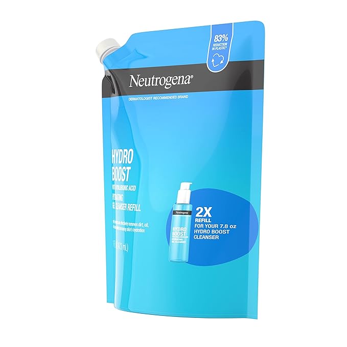 Neutrogena Hydro Boost Lightweight Hydrating Facial Cleansing Gel, Gentle Face Wash & Makeup Remover with Hyaluronic Acid, Hypoallergenic & Non Comedogenic, Refill Pouch, 16 fl. oz