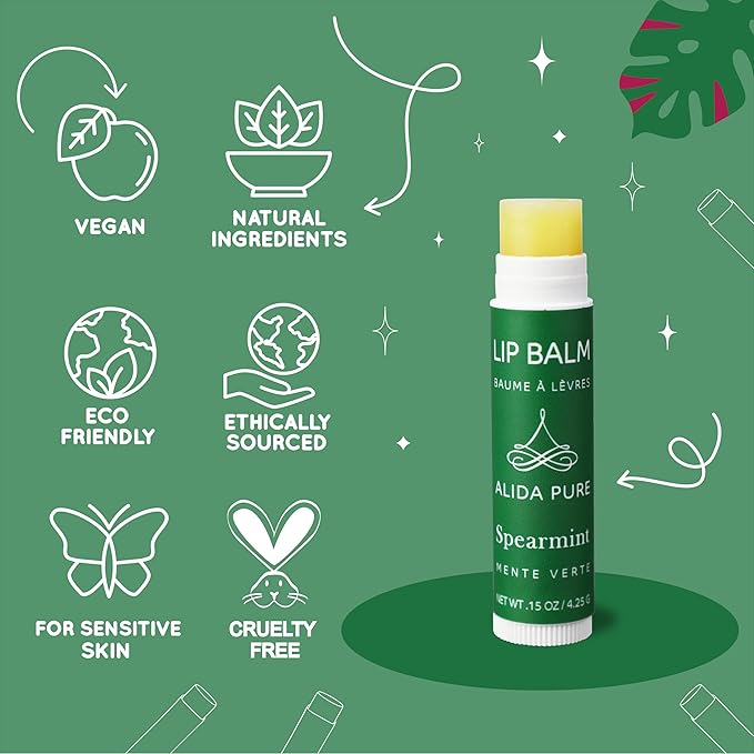 Spearmint Lip Balm Collection, Vegan Lip Balm Set, Beeswax Free, with Avocado Oil, Organic Jojoba Oil, and Vitamin E, Natural Moisturizer for Dry, Chapped Lips, 3 Tube Set-VivaGrace Women