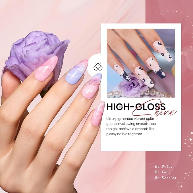 Beetles Gel Nail Polish Kit, 23Pcs Nude Pink Gel Polish White Gray Baby Blue Glitters Nail Polish Set with Glossy Matte Top Coat and Base Coat Fall Winter U V Soak Off Manicure Gift For Women-VivaGrace Women