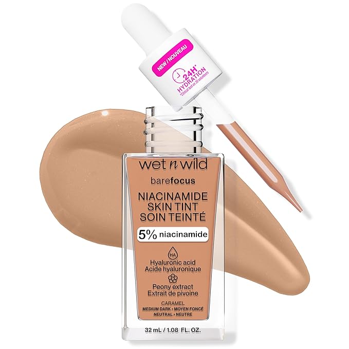 wet n wild Bare Focus Skin Tint, 5% Niacinamide Enriched, Buildable Sheer Lightweight Coverage, Natural Radiant Finish, Hyaluronic & Vitamin Hydration Boost, Cruelty-Free & Vegan - Caramel-VivaGrace Women