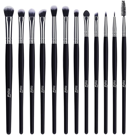 MSQ Eye Makeup Brushes 12pcs Eyeshadow Makeup Brushes Set with Soft Synthetic Hairs & Real Longer Wood Handle for Eyeshadow, Eyelash,Eyebrow, Eyeliner, Blending, Conclear(Black)-VivaGrace Women