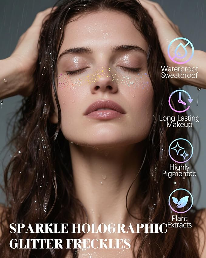 Glitter Freckles, Holographic Multichrome Freckles Temporary Face Tattoos, Body Face Glitter for Women Girls, Country Concerts Singer Festival Rave Accessories (iridescent - 10 pcs)-VivaGrace Women