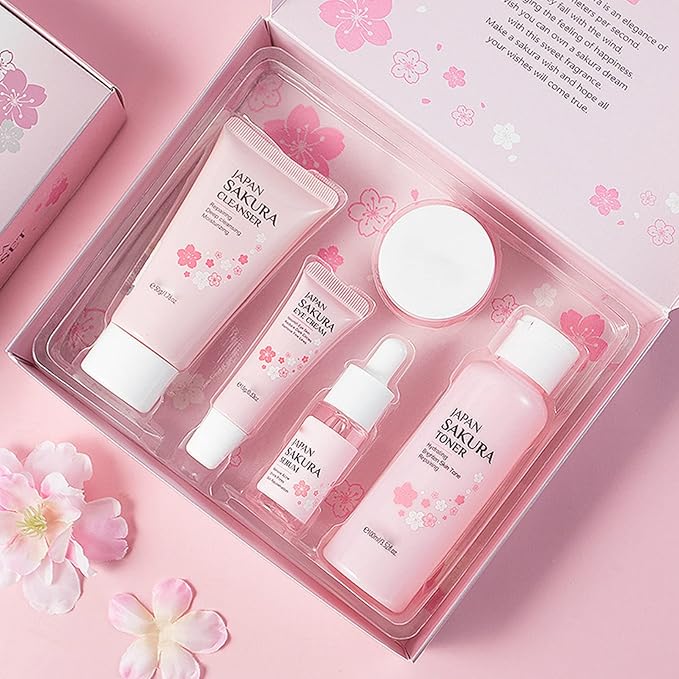 Skin Care Set - Women Gift Sets - Sakura Skin Care Sets & Kits - Gift Set with Cleanser,Toner,Serum,Eye Cream,essence Serum - Beauty Products For Women (SetC)-VivaGrace Women