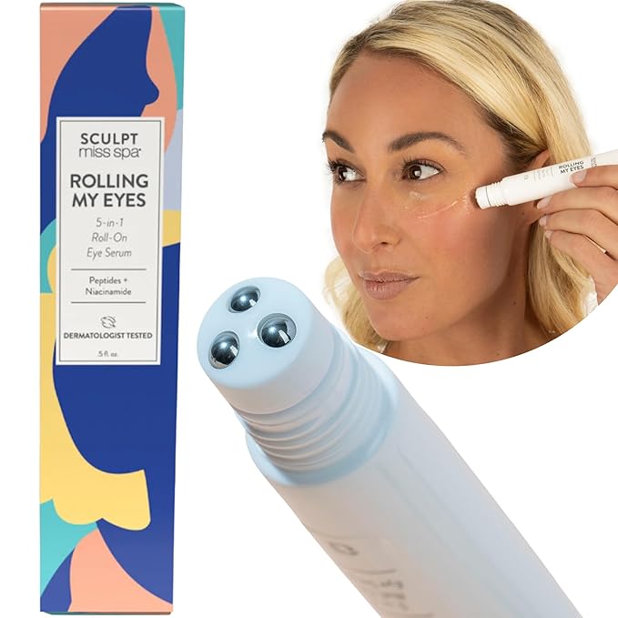 Miss Spa Eye Serum 5-in-1 Roll On Under Eye Cream, Helps De-puff and Brighten Under and Around Eyes, Anti-Aging Under Eye Roller Helps with Fine Lines and Dark Circles, Vitamin B3, Eye Bag Remover-VivaGrace Women