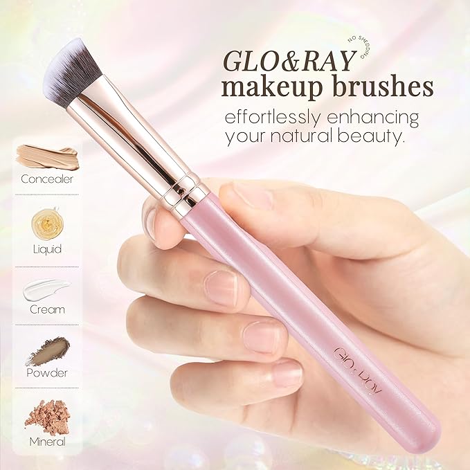GLO&RAY Angled Concealer Brush with Cap – Flat Top Synthetic Makeup Brush for Under Eye, Spot Coverage, Travel Size Concealer Blending Tool for Liquid & Cream Application (Pink)-VivaGrace Women