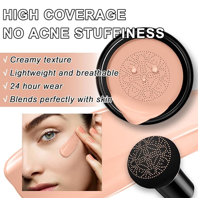 Mushroom Head Air Cushion CC Cream Foundation - Moisturizing Concealer for Even Skin Tone - Makeup Base Primer (#03 Brunet Brown)-VivaGrace Women