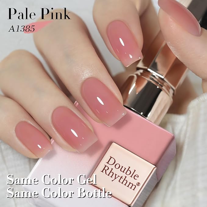 Double Rhythm Gel Polish Translucent Sheer Neutral Natural Light Milky Same Color Same Bottle 15ML Jelly Polish Art DIY at Home (Sheer Pink Nude-A1385)-VivaGrace Women